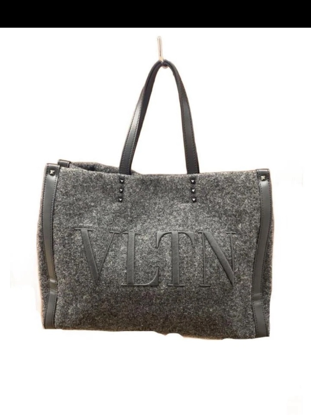 Valentino Garavani VLTN Charcoal Gray Felt Tote with Black Leather Trim
